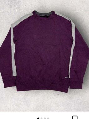 Dkny Purple Crewneck Sweater with Gray Shoulder Stripes